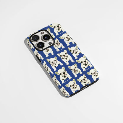 Semi-Handprinted Tough Matte French Bulldog Blue iPhone Case