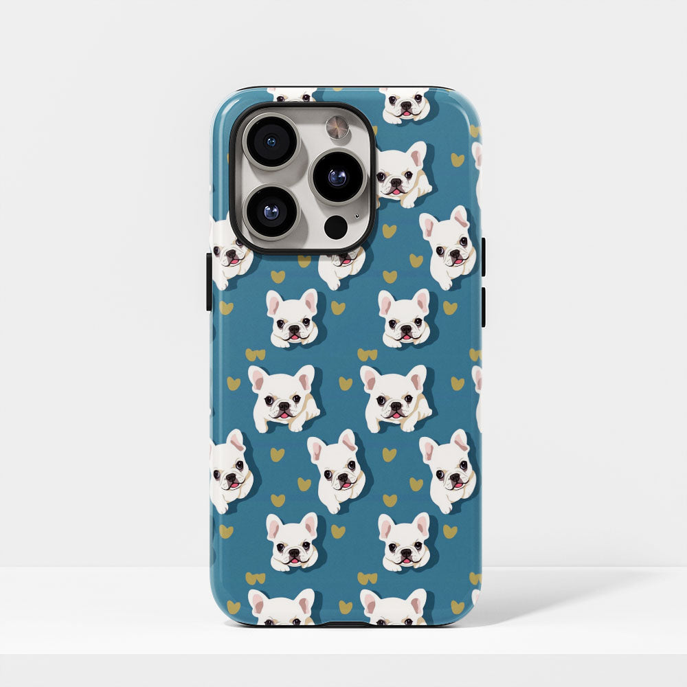 Semi-Handprinted Tough Matte French Bulldog Blue iPhone Case