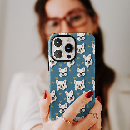 Semi-Handprinted Tough Matte French Bulldog Blue iPhone Case