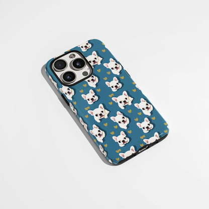 Semi-Handprinted Tough Matte French Bulldog Blue iPhone Case