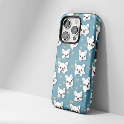 Semi-Handprinted Tough Matte French Bulldog Blue iPhone Case