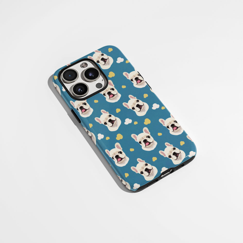 Semi-Handprinted Tough Matte French Bulldog Blue iPhone Case