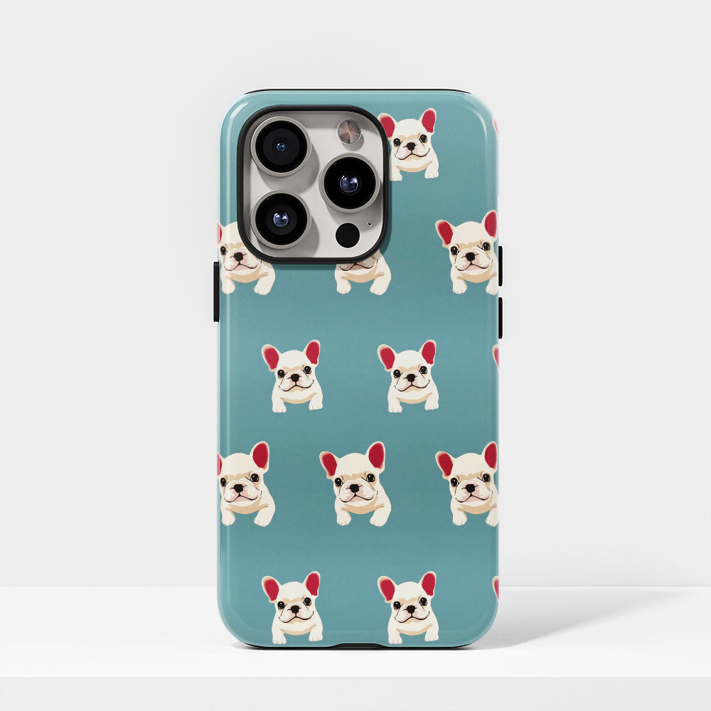 Double-Layer Semi-Handprinted Tough Matte French Bulldog Blue iPhone Case
