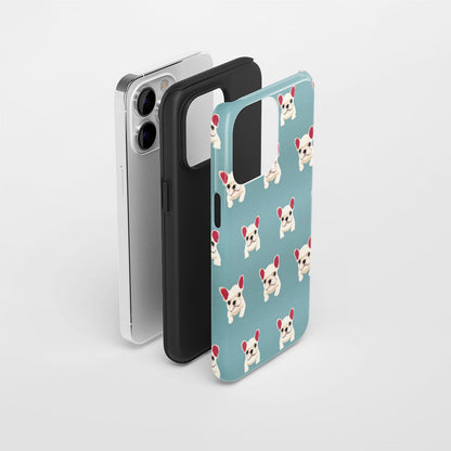 Double-Layer Semi-Handprinted Tough Matte French Bulldog Blue iPhone Case