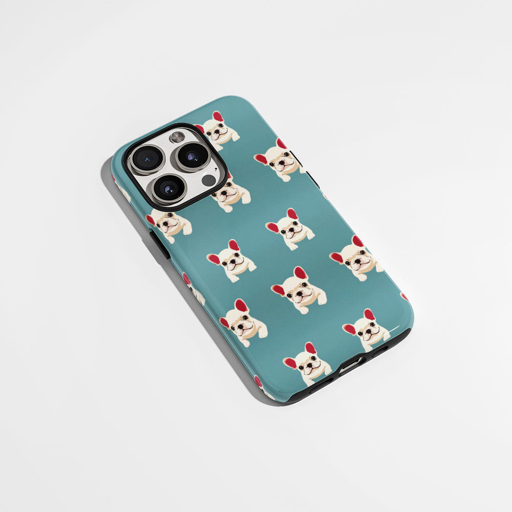 Double-Layer Semi-Handprinted Tough Matte French Bulldog Blue iPhone Case