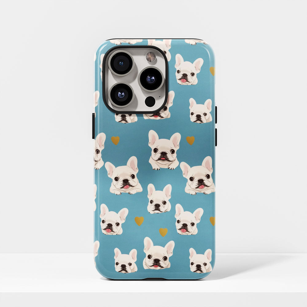 Semi-Handprinted Tough Matte French Bulldog Blue iPhone Case