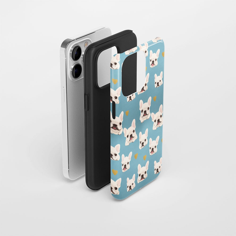 Semi-Handprinted Tough Matte French Bulldog Blue iPhone Case