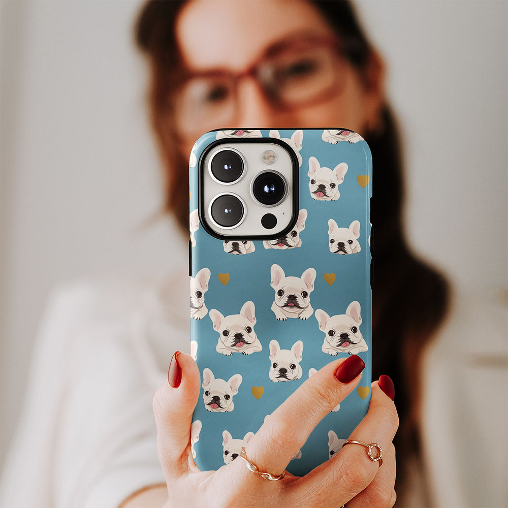 Semi-Handprinted Tough Matte French Bulldog Blue iPhone Case