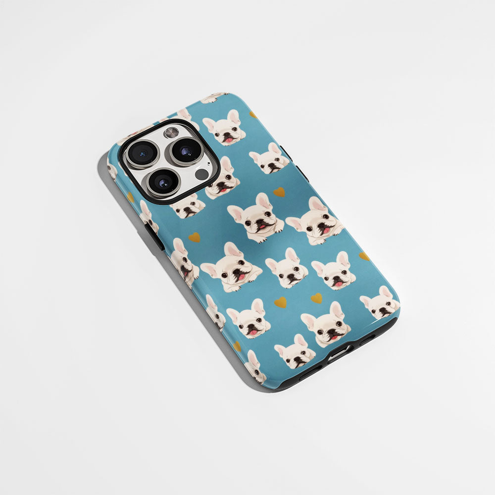 Semi-Handprinted Tough Matte French Bulldog Blue iPhone Case