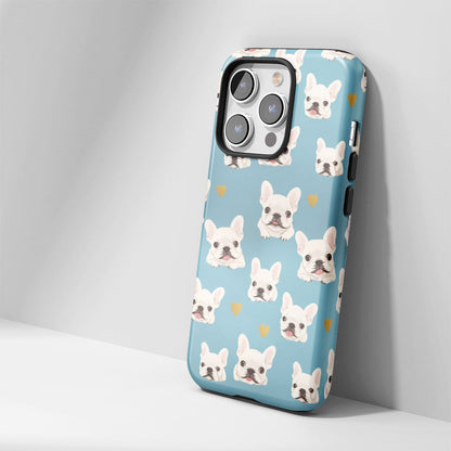 Semi-Handprinted Tough Matte French Bulldog Blue iPhone Case