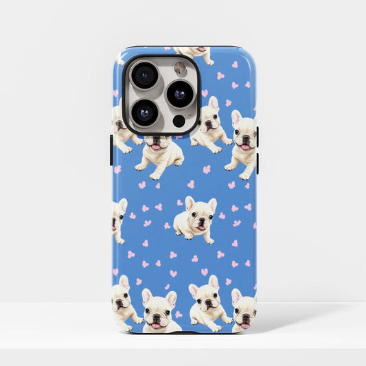 Semi-Handprinted Tough Matte French Bulldog Blue iPhone Case