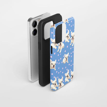 Semi-Handprinted Tough Matte French Bulldog Blue iPhone Case