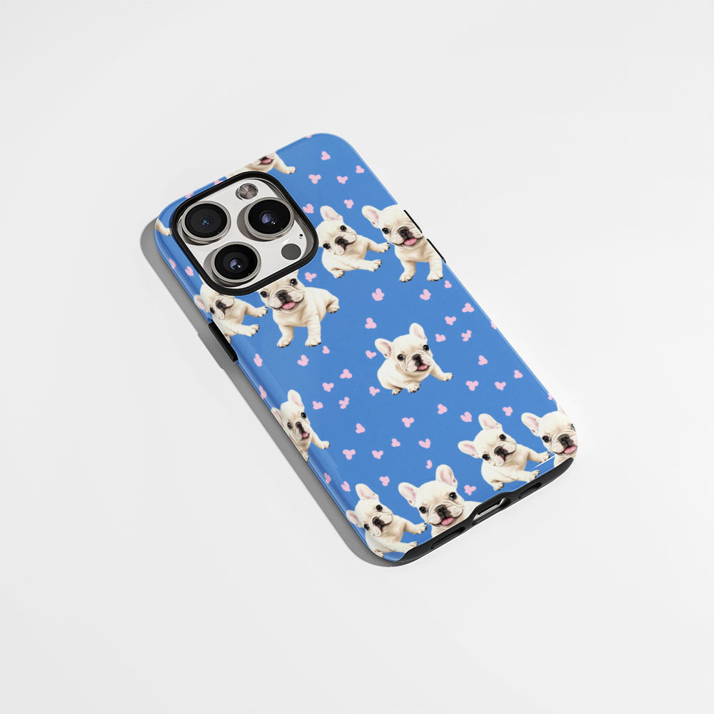 Double-Layer Semi-Handprinted Tough Matte French Bulldog Blue iPhone Case