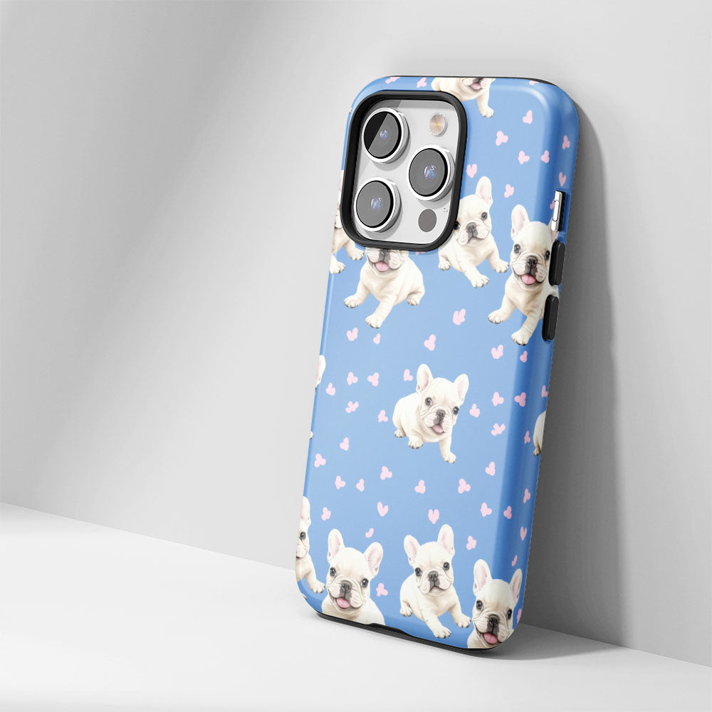 Double-Layer Semi-Handprinted Tough Matte French Bulldog Blue iPhone Case