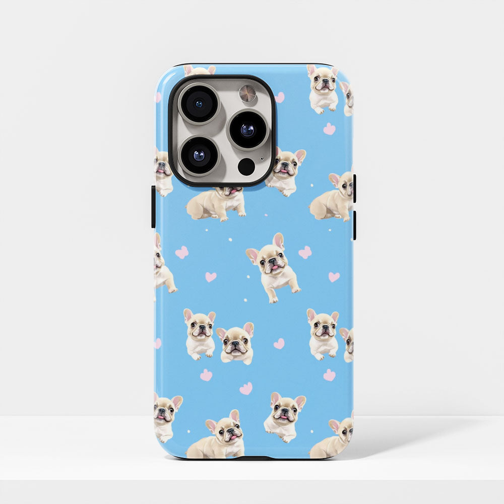 Double-Layer Semi-Handprinted Tough Matte French Bulldog Blue iPhone Case