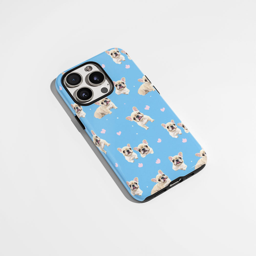 Double-Layer Semi-Handprinted Tough Matte French Bulldog Blue iPhone Case