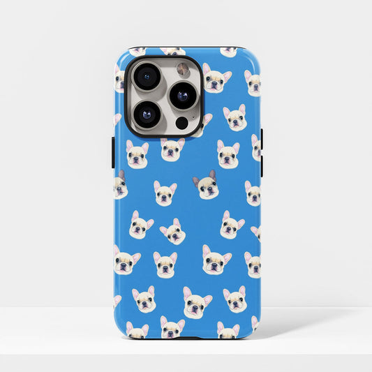 Semi-Handprinted Tough Matte French Bulldog Blue iPhone Case