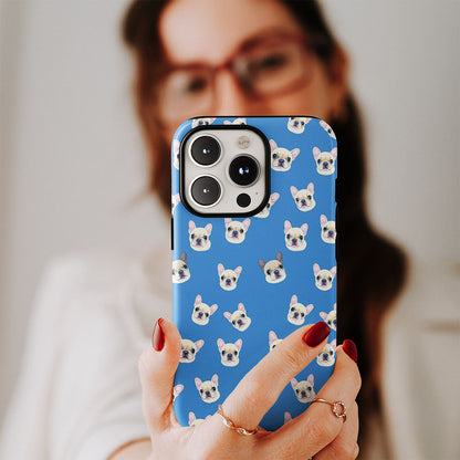 Semi-Handprinted Tough Matte French Bulldog Blue iPhone Case