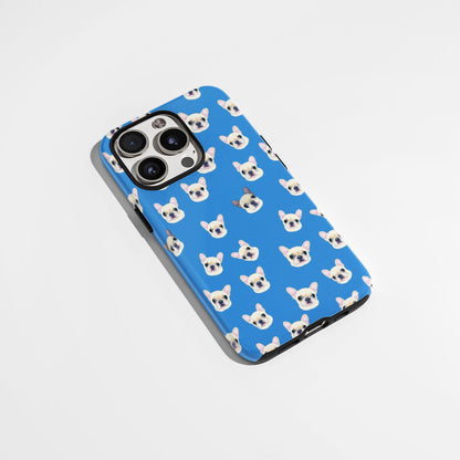 Semi-Handprinted Tough Matte French Bulldog Blue iPhone Case