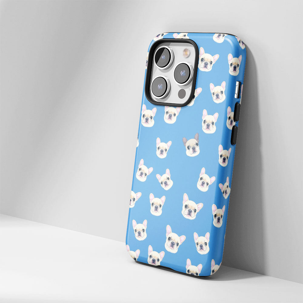 Semi-Handprinted Tough Matte French Bulldog Blue iPhone Case