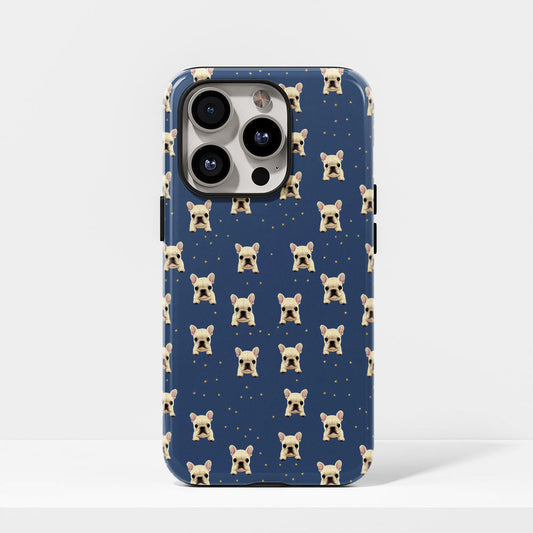 Semi-Handprinted Tough Matte French Bulldog Blue iPhone Case