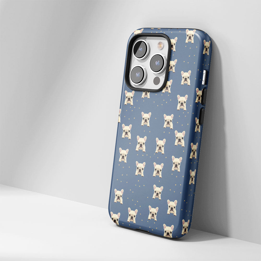 Semi-Handprinted Tough Matte French Bulldog Blue iPhone Case