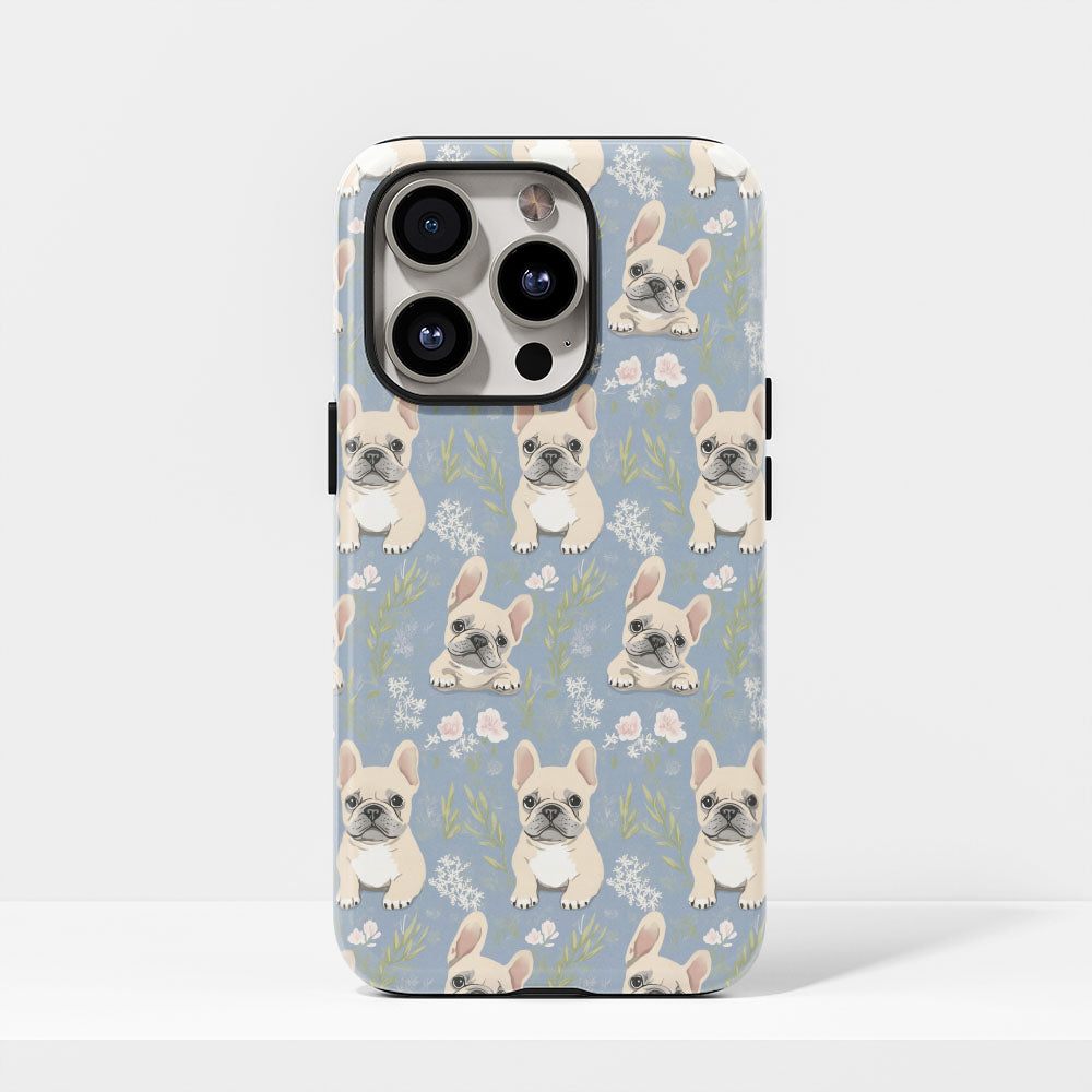 Semi-Handprinted Tough Matte French Bulldog Blue iPhone Case