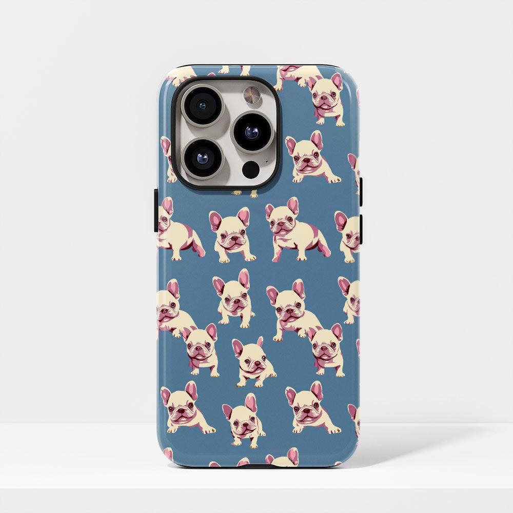 Semi-Handprinted Tough Matte French Bulldog Blue iPhone Case