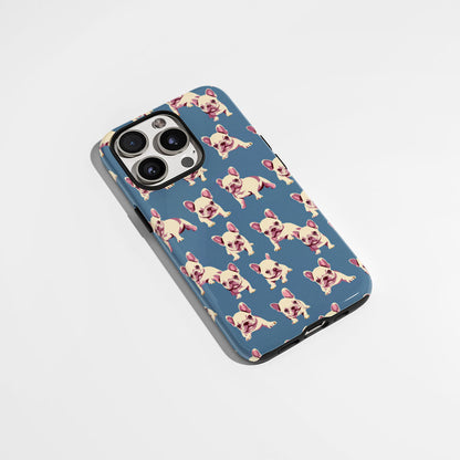 Semi-Handprinted Tough Matte French Bulldog Blue iPhone Case