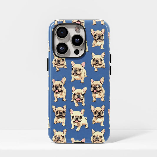 Semi-Handprinted Tough Matte French Bulldog Blue iPhone Case