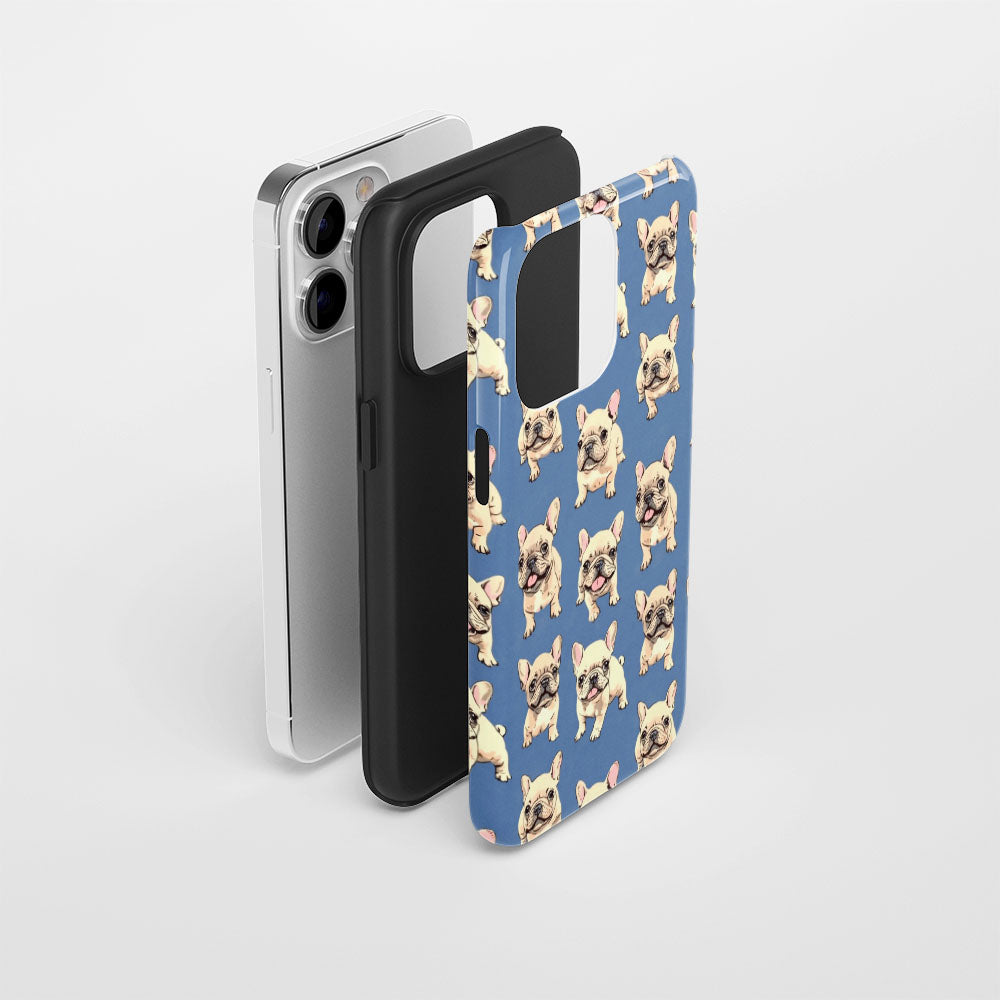 Semi-Handprinted Tough Matte French Bulldog Blue iPhone Case