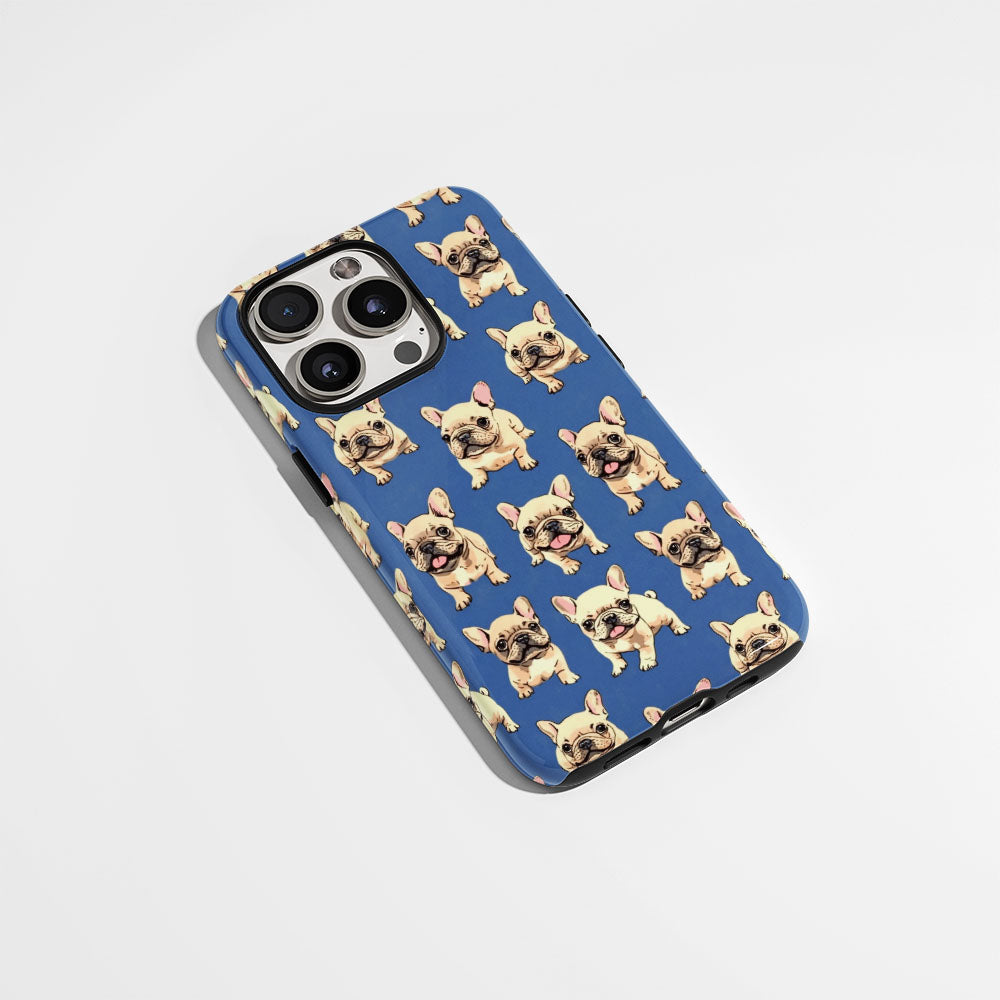 Semi-Handprinted Tough Matte French Bulldog Blue iPhone Case