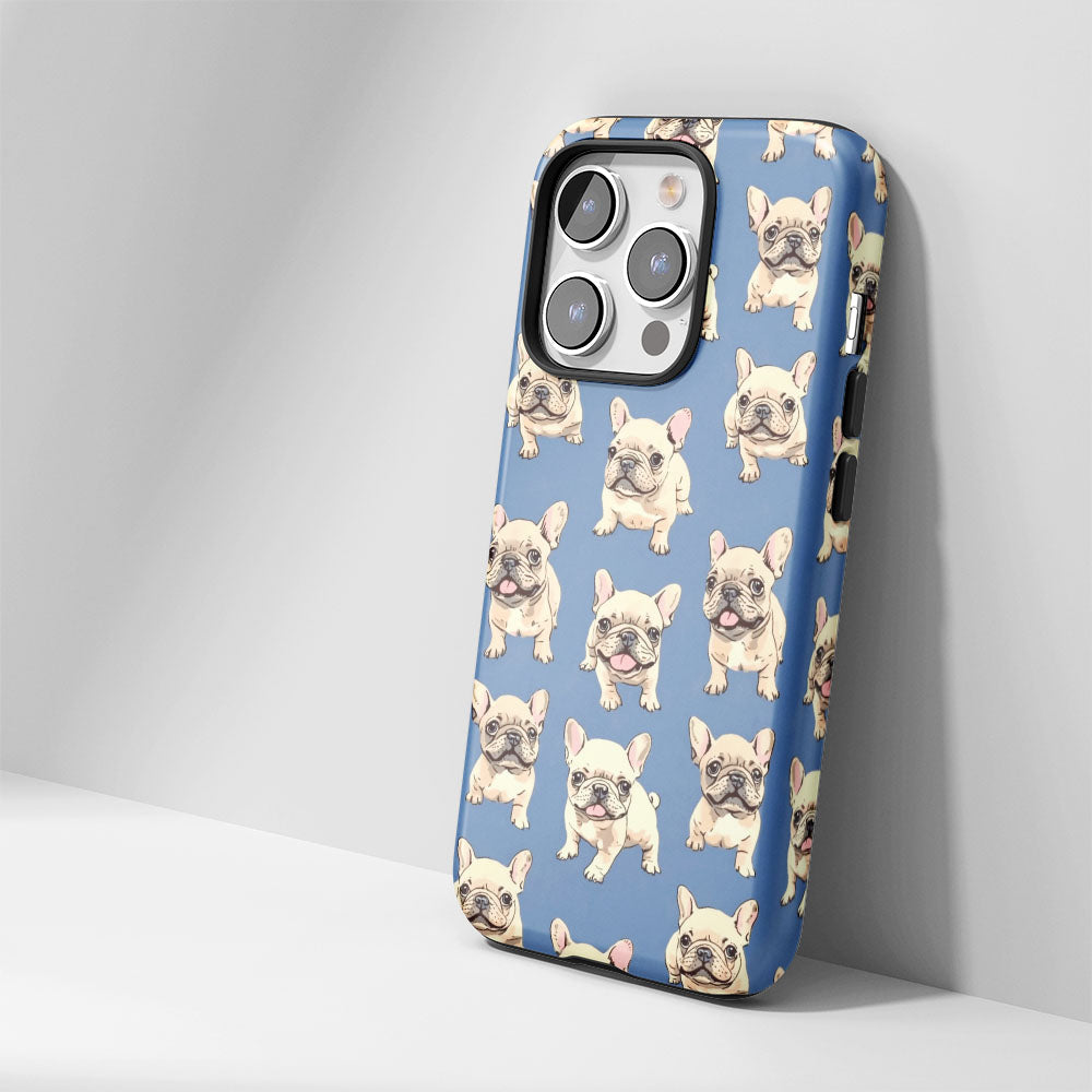 Semi-Handprinted Tough Matte French Bulldog Blue iPhone Case