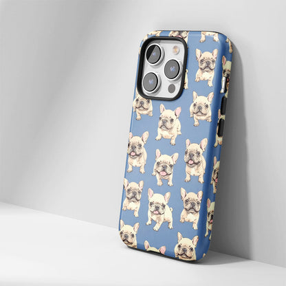 Semi-Handprinted Tough Matte French Bulldog Blue iPhone Case