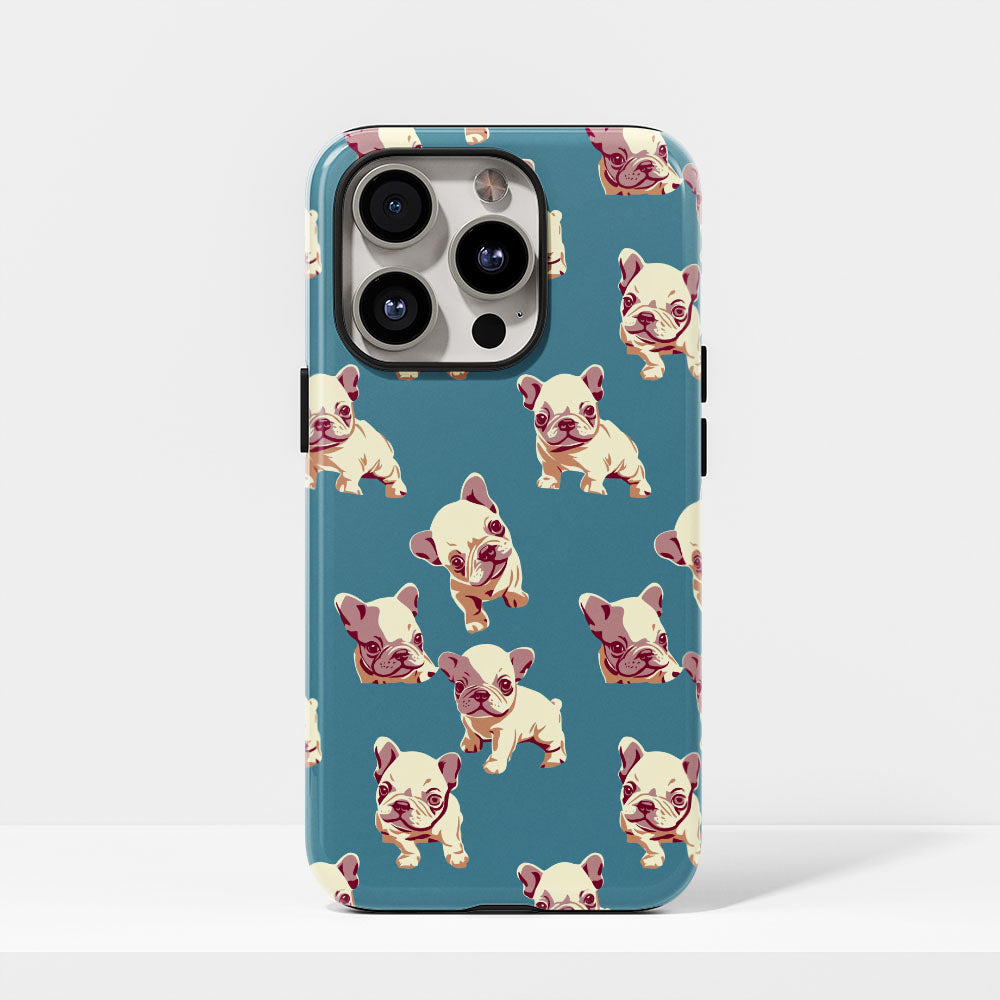 Semi-Handprinted Tough Matte French Bulldog Blue iPhone Case