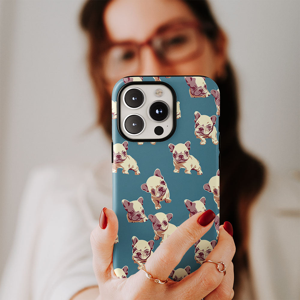 Semi-Handprinted Tough Matte French Bulldog Blue iPhone Case