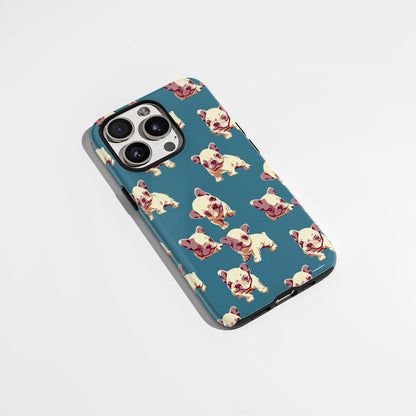 Semi-Handprinted Tough Matte French Bulldog Blue iPhone Case