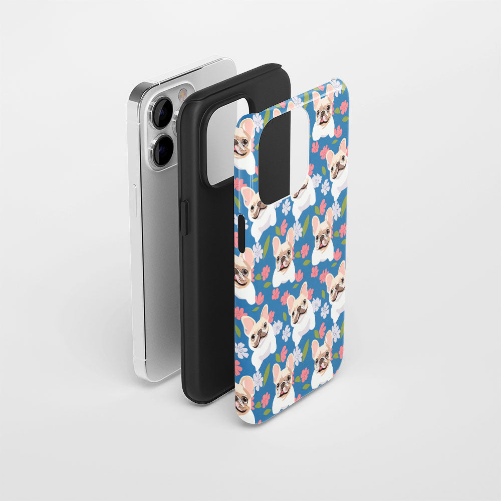 Double-Layer Semi-Handprinted Tough Matte French Bulldog Blue iPhone Case