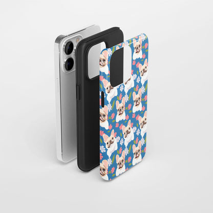 Double-Layer Semi-Handprinted Tough Matte French Bulldog Blue iPhone Case