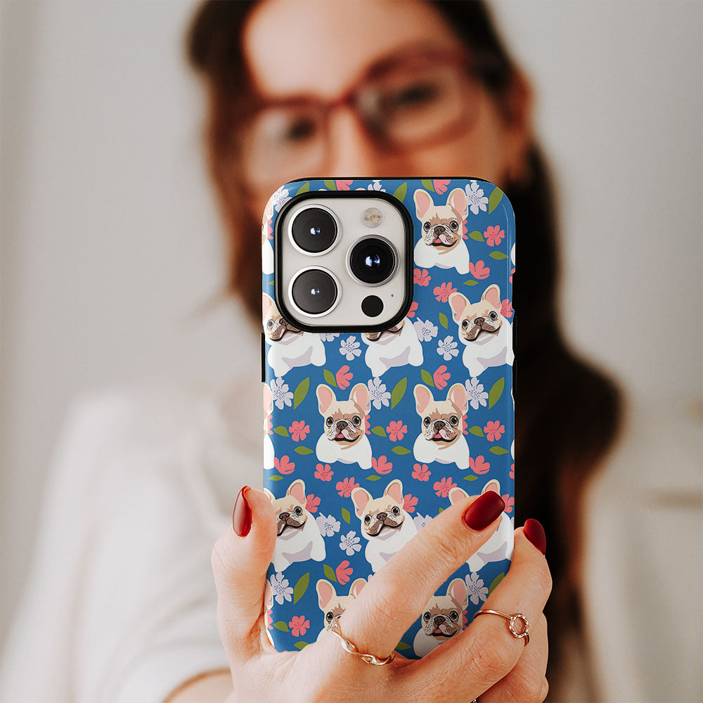 Semi-Handprinted Tough Matte French Bulldog Blue iPhone Case