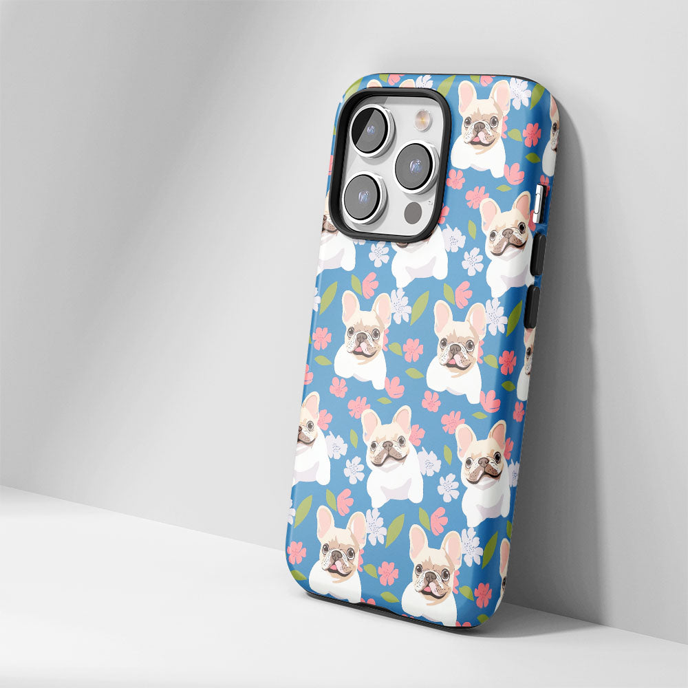 Double-Layer Semi-Handprinted Tough Matte French Bulldog Blue iPhone Case