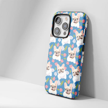 Double-Layer Semi-Handprinted Tough Matte French Bulldog Blue iPhone Case