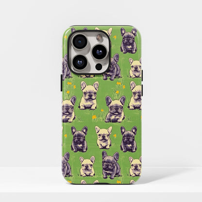 Semi-Handprinted Tough Matte French Bulldog Green iPhone Case