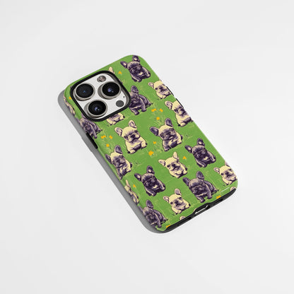 Semi-Handprinted Tough Matte French Bulldog Green iPhone Case