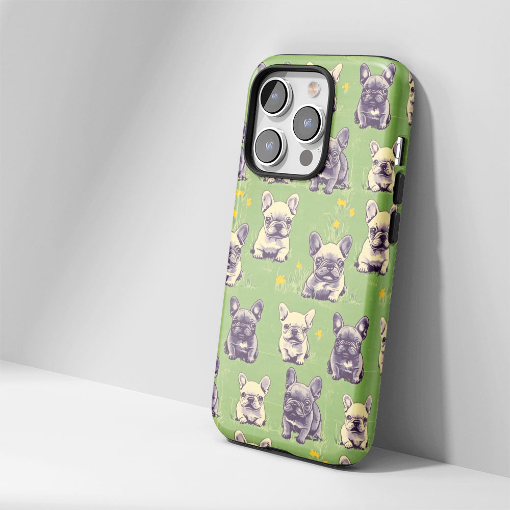 Semi-Handprinted Tough Matte French Bulldog Green iPhone Case