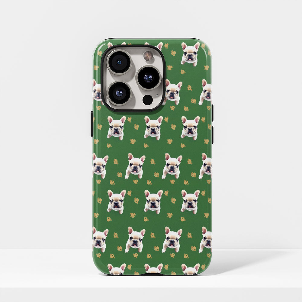 Double-Layer Semi-Handprinted Tough Matte French Bulldog Green iPhone Case
