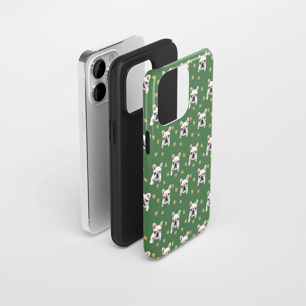 Double-Layer Semi-Handprinted Tough Matte French Bulldog Green iPhone Case