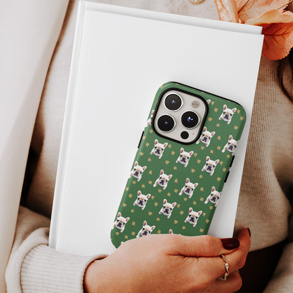 Double-Layer Semi-Handprinted Tough Matte French Bulldog Green iPhone Case