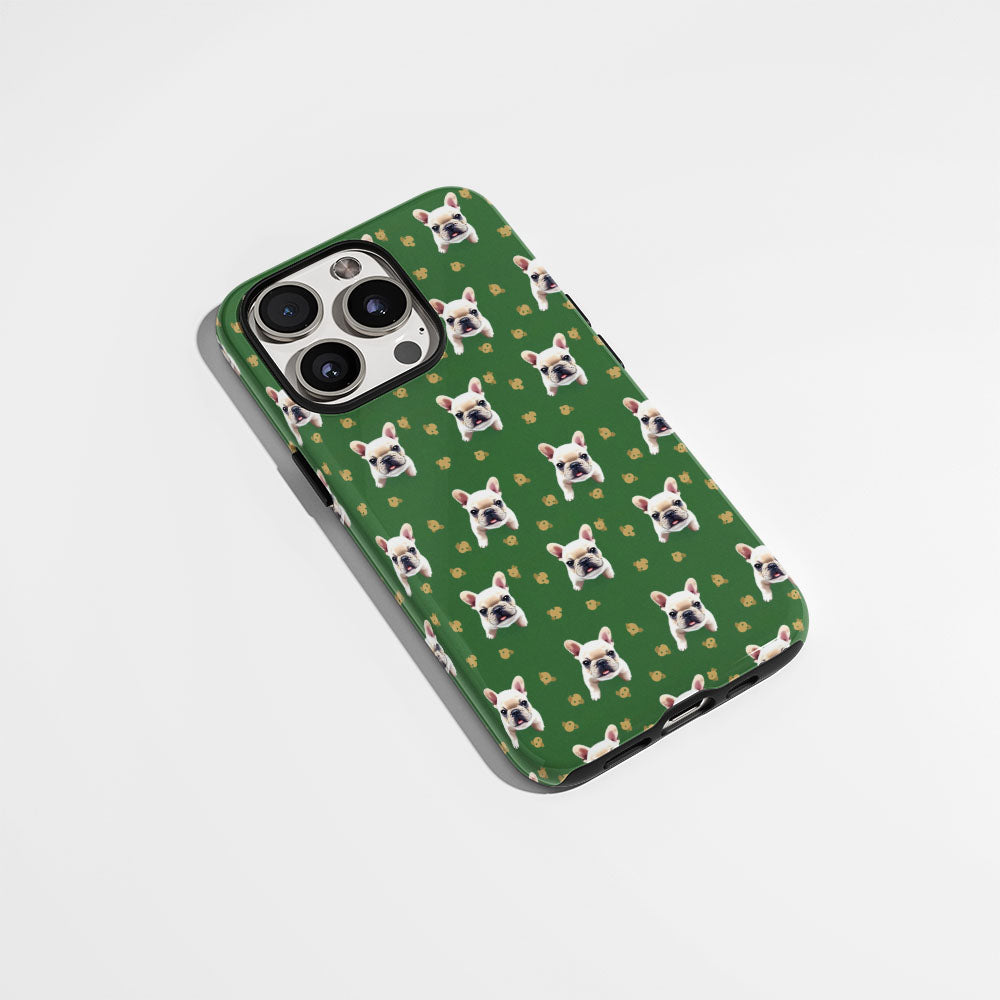 Double-Layer Semi-Handprinted Tough Matte French Bulldog Green iPhone Case