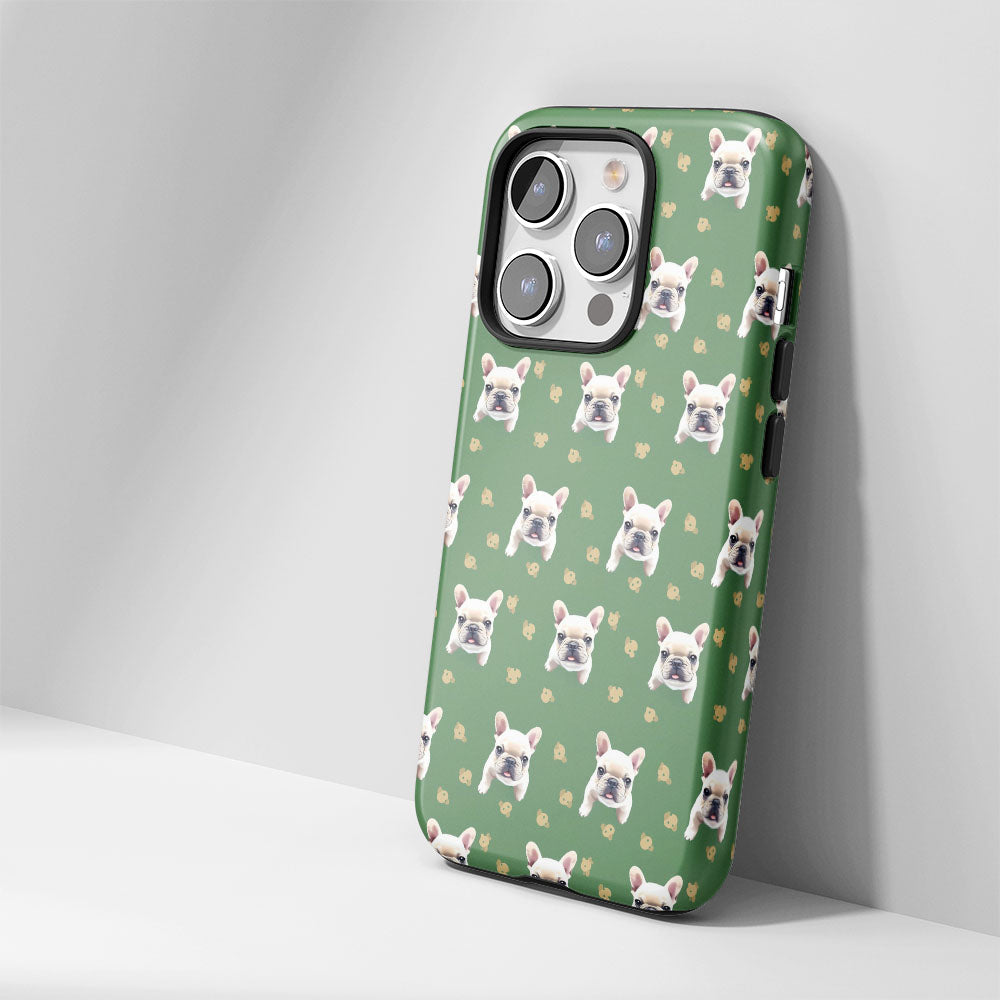 Double-Layer Semi-Handprinted Tough Matte French Bulldog Green iPhone Case